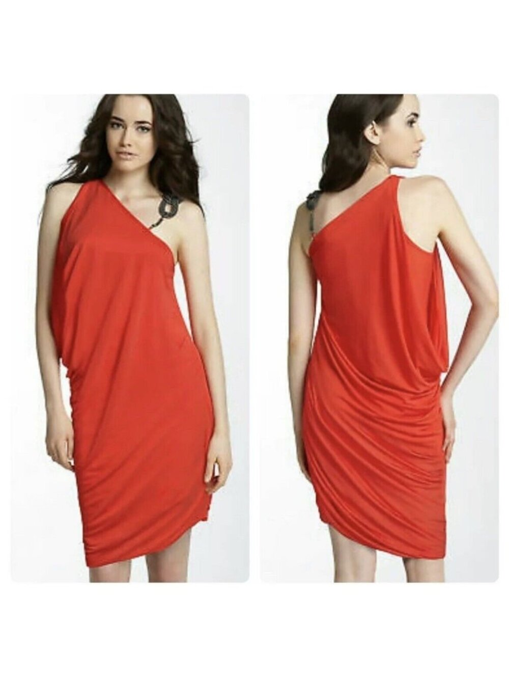 HAUTE HIPPIE One-Shoulder Red Slinky Cocktail Sheath Dress Sexy Designer Party M